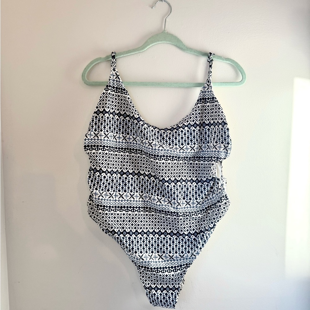 Aerie XXL One Piece Cheeky Voop Swimsuit in Blue & White